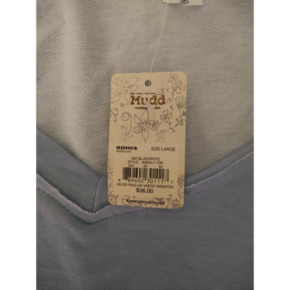 Women's MUDD Long Sleeve Blue Dip Dye Pullover Shirt Soft Comfy Size LG NWT - Picture 8 of 10